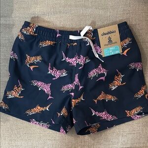 Chubbies Navy Swim Shorts with Tiger Shark Print